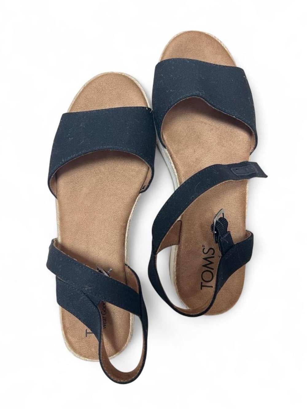 TOMS Black Dual-Strap Platform Sandals